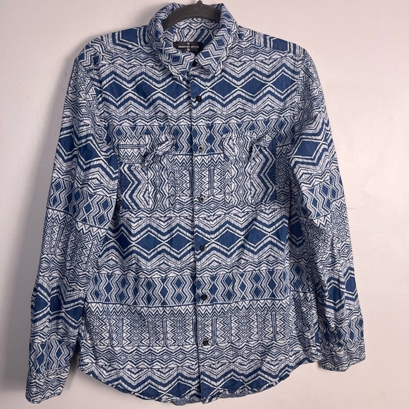 Houston White Adult Long Sleeve African Woven Button-Down Shirt - Blue Size S - Picture 3 of 6